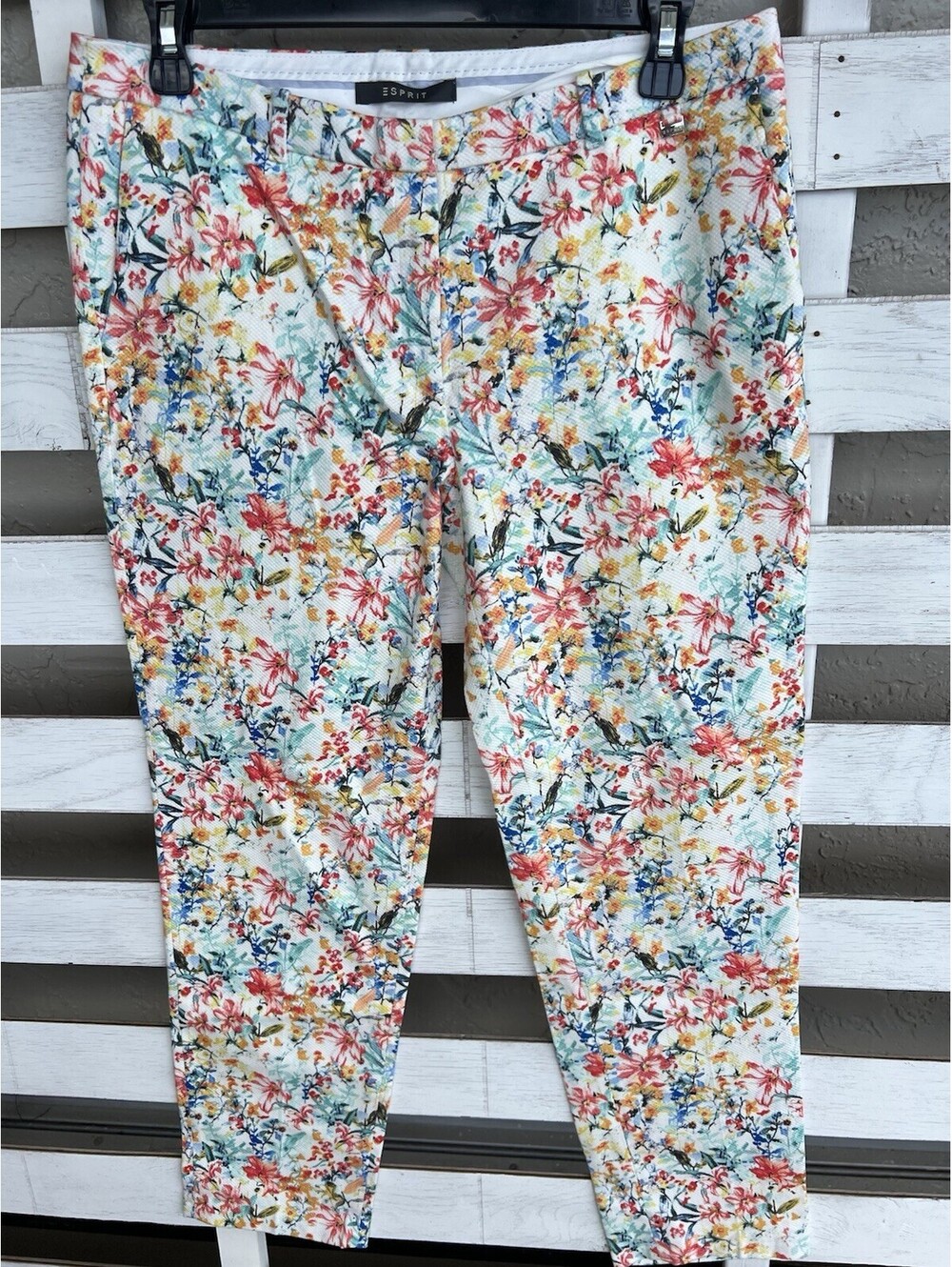 Esprit Red Yellow Pink White Blue Artsy Floral Ankle Womens 31” Pants